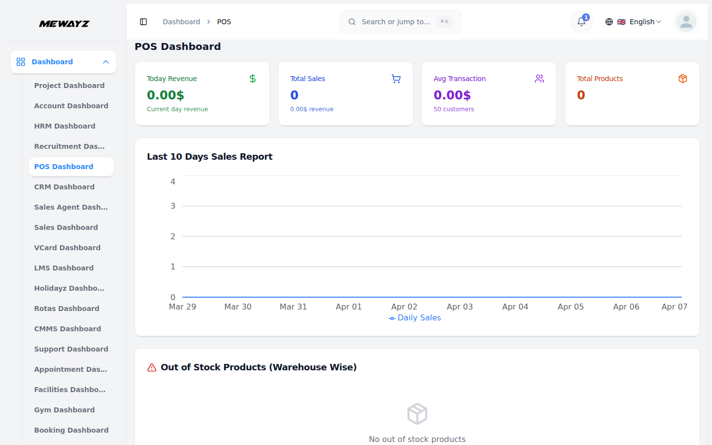 Mewayz POS dashboard for restaurants — sales, orders, and inventory