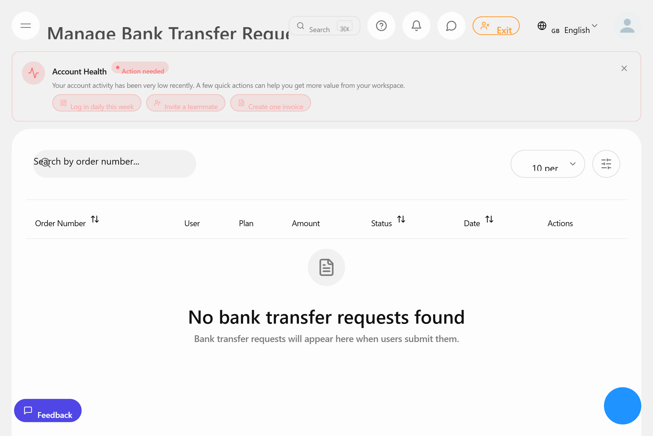 Bank transfer payment configuration